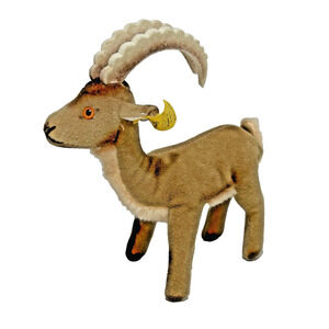 Vintage Steiff Brown Mountain Goat Ram Small Plush Toy Ear Button Yellow Tag